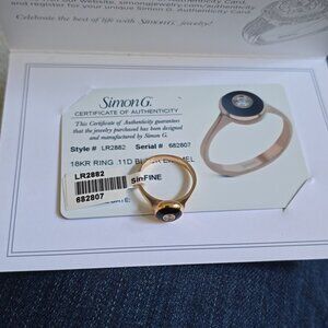 Simon G. Black Enamel and Gold Ring with Diamond Accent. Great For Stacking!